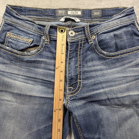BKE Jeans Mens 30R Blue Jake Straight Leg Contrast Stitching Stretch Embroidered - Picture 11 of 12
